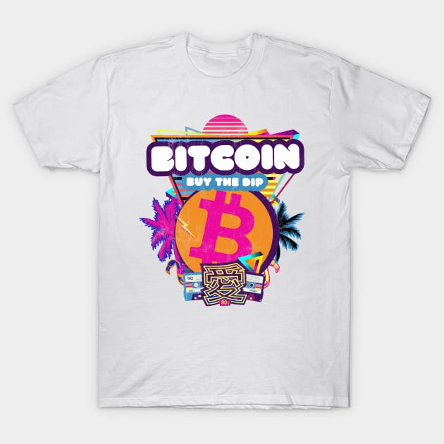 Bitcoin Buy The Dip Synthwave 80s Cryptocurrency Bitcoin Art T-Shirt by MapYourWorld